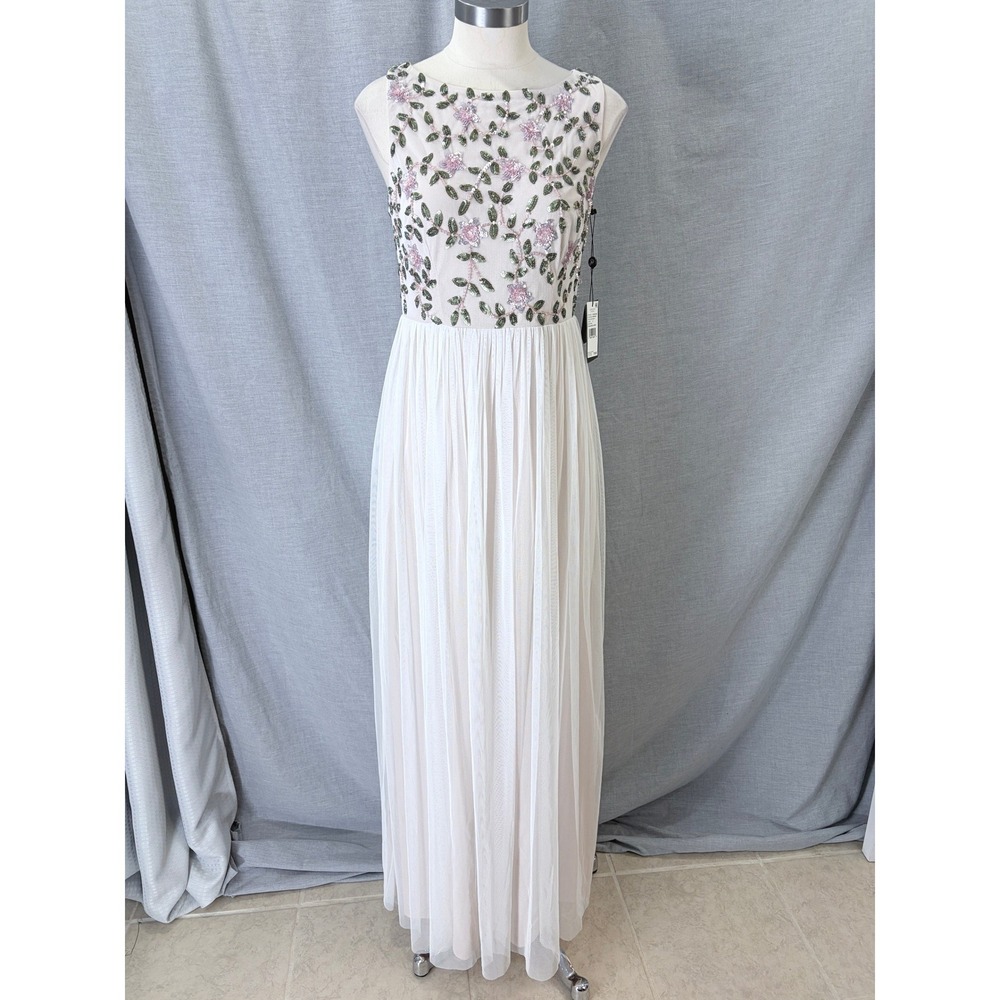 NWT Adrianna Papell Ivory Floral Beaded Sequin‎ Maxi Dress Size 6 Garden Party